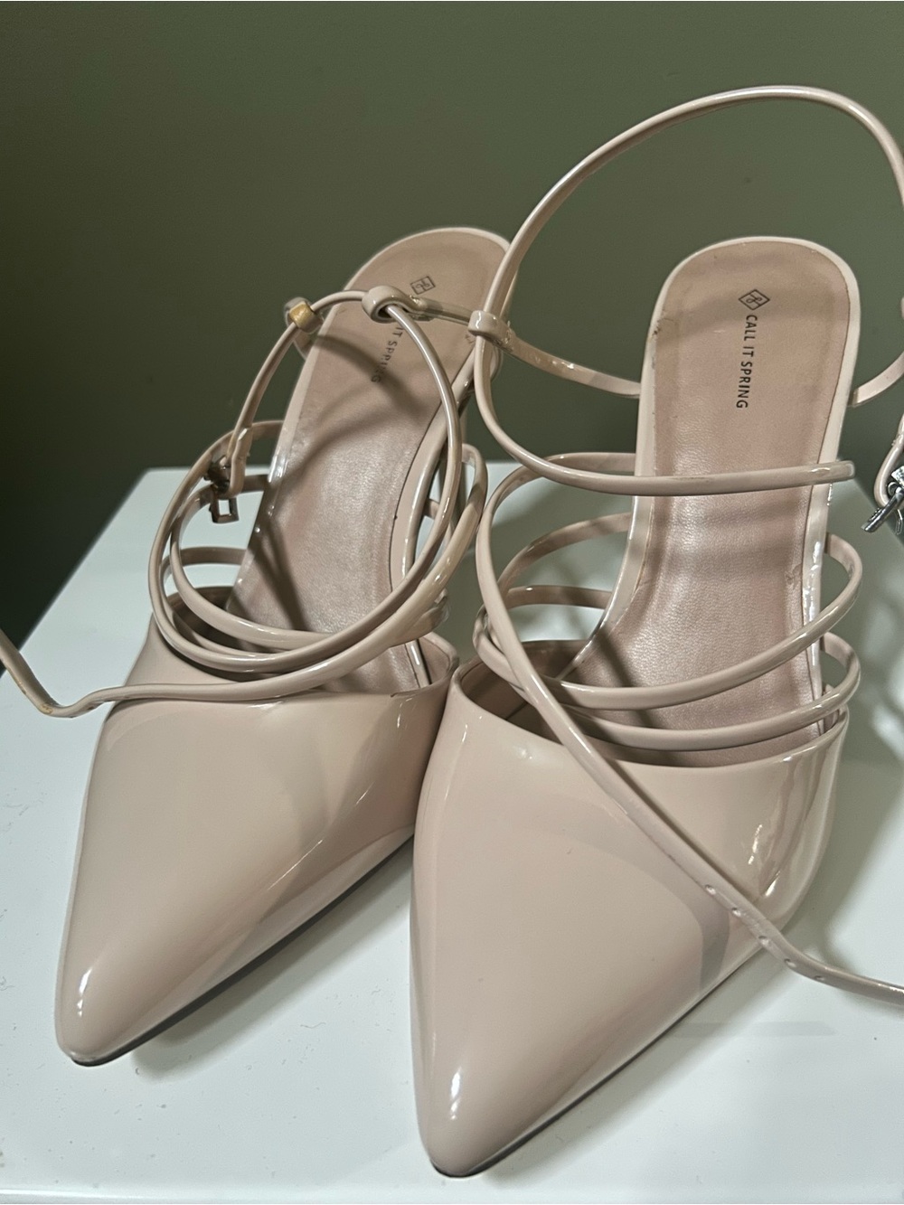 Call It Spring Nude Patent Pointed-Toe Strappy Heels